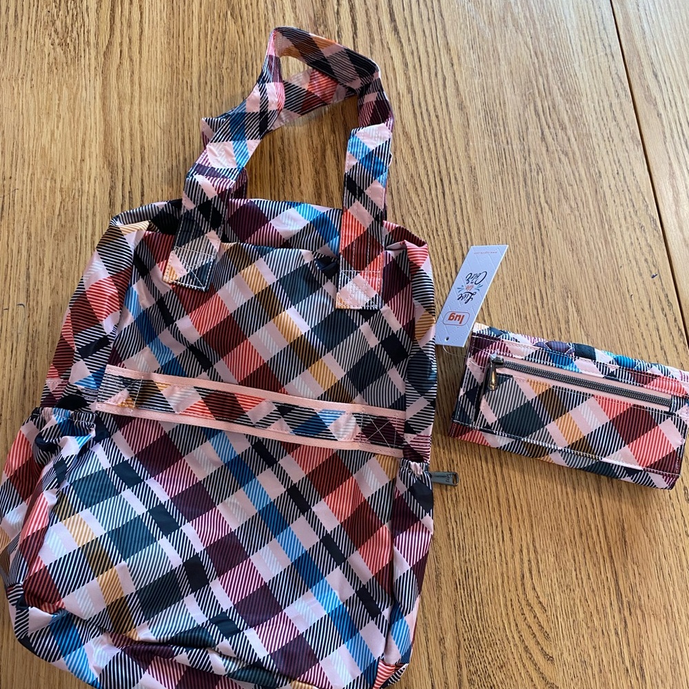 Lug Multicolor Plaid Tote and Pouch Set